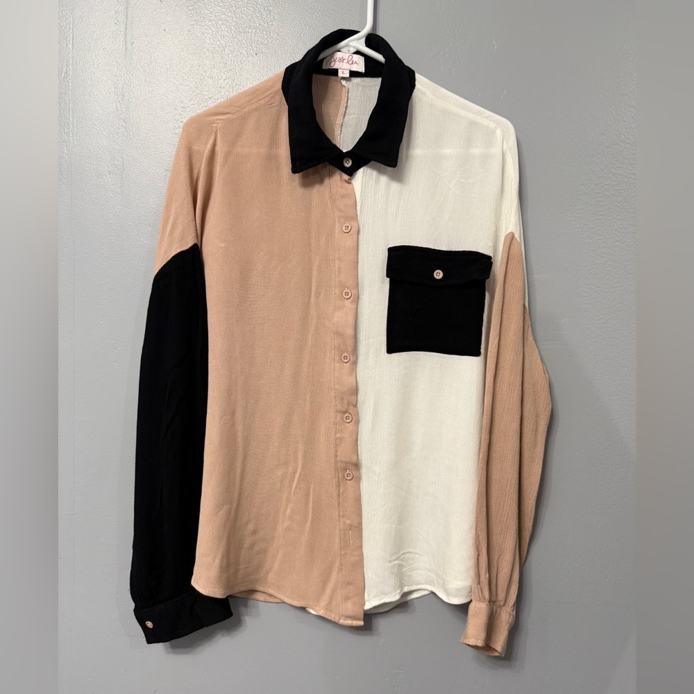#5) Stylish Beige,Cream and Black Button Down Shirt